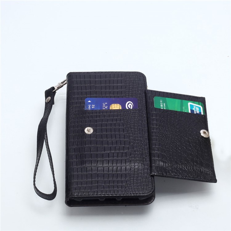 Crocodile Texture Zippered Stand Leather Wallet Case with Strap for Samsung Galaxy S10 Plus - Black-6