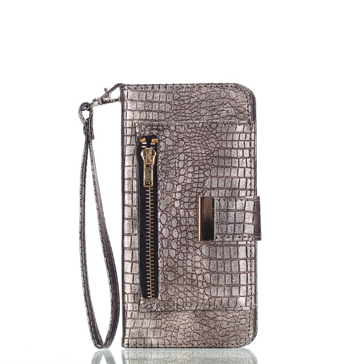 

Crocodile Texture Zippered Stand Leather Wallet Case with Strap for Samsung Galaxy S10 - Light Grey, Galaxy S10