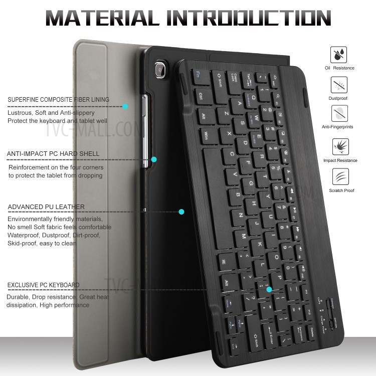 For Samsung Galaxy Tab S5e SM-T720 Bluetooth Keyboard and Detachable Leather Cover - Black-2