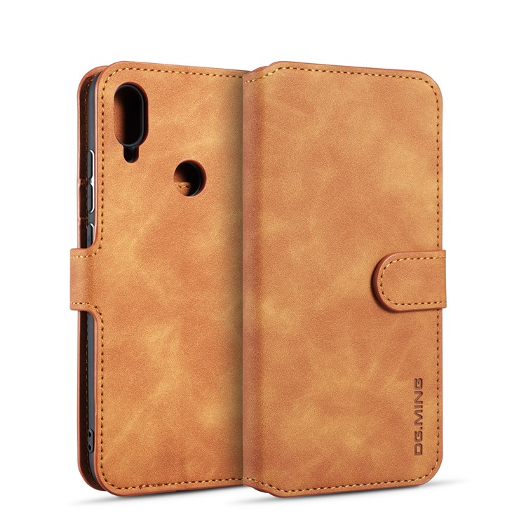 DG.MING Retro Style Leather Wallet Stand Case for Samsung Galaxy A40 - Brown-1