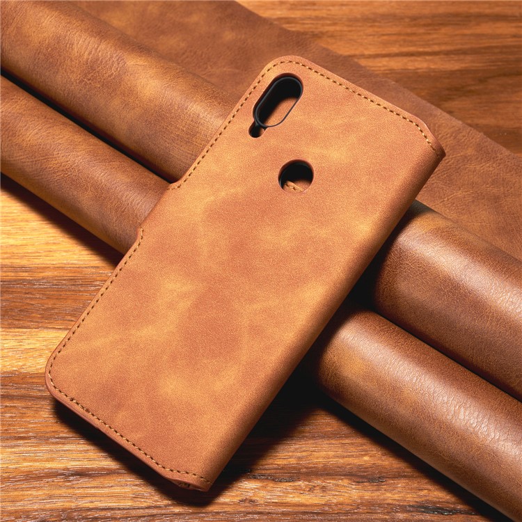 DG.MING Retro Style Leather Wallet Stand Case for Samsung Galaxy A40 - Brown-10