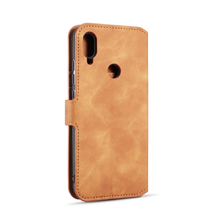 DG.MING Retro Style Leather Wallet Stand Case for Samsung Galaxy A40 - Brown-3