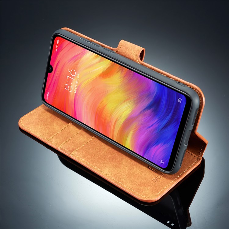 DG.MING Retro Style Leather Wallet Stand Case for Samsung Galaxy A40 - Brown-8