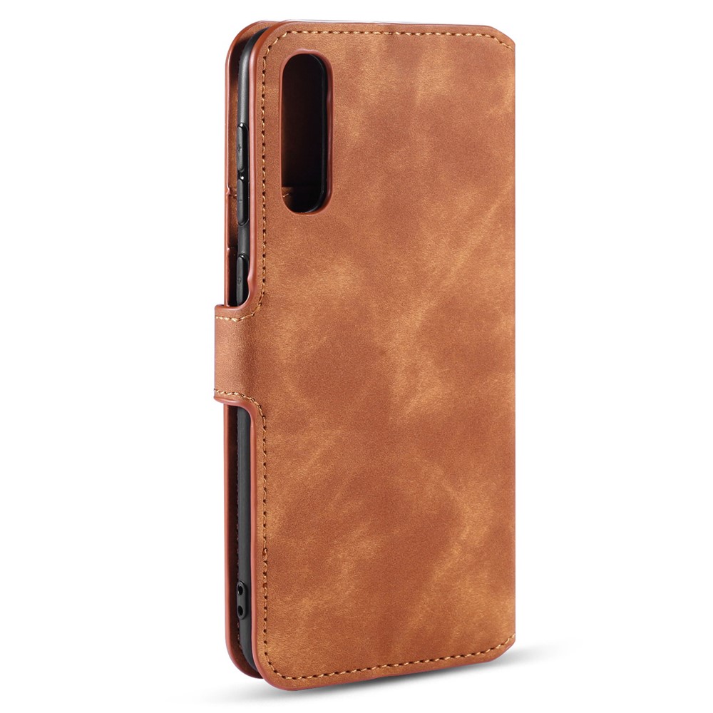 DG.MING Retro Style Wallet Leather Stand Case for Samsung Galaxy A50 - Brown-10