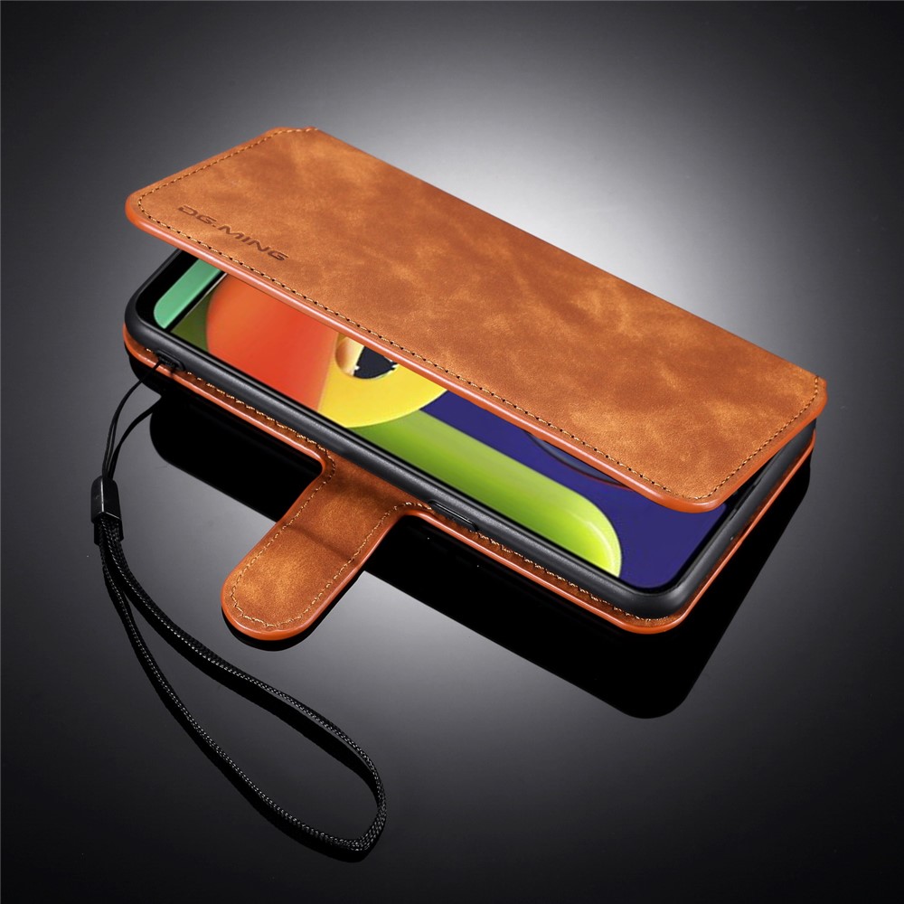 DG.MING Retro Style Wallet Leather Stand Case for Samsung Galaxy A50 - Brown-6