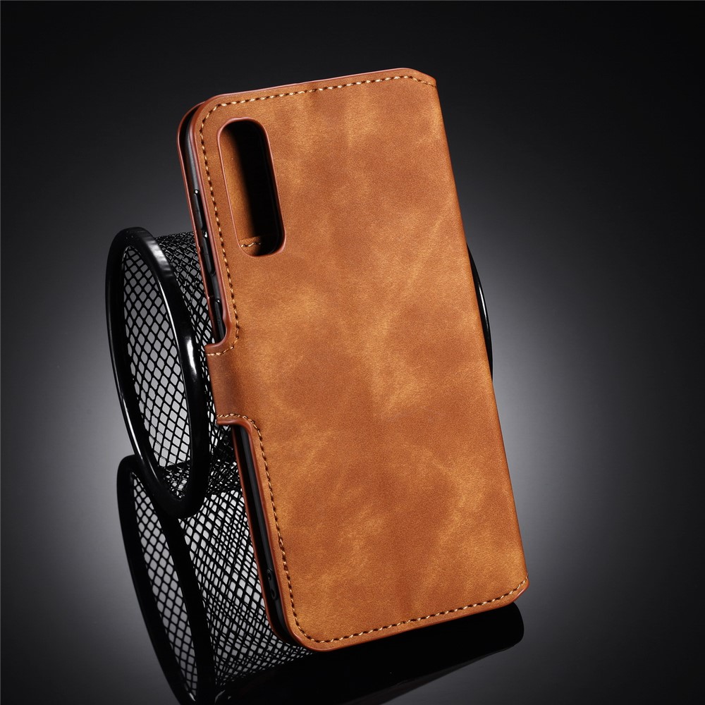 DG.MING Retro Style Wallet Leather Stand Case for Samsung Galaxy A50 - Brown-8