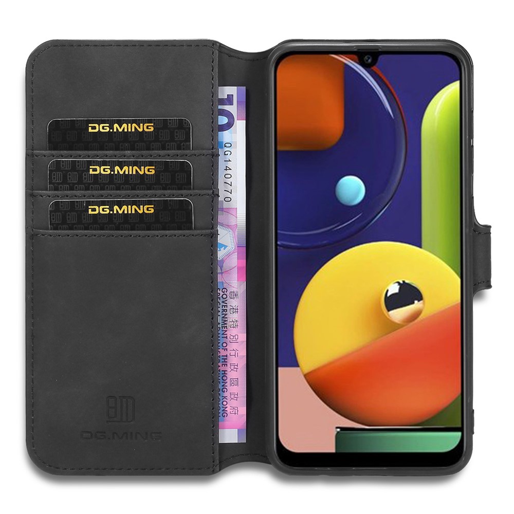 DG.MING Retro Style Wallet Leather Stand Case for Samsung Galaxy A50/A50s/A30s - Black-2