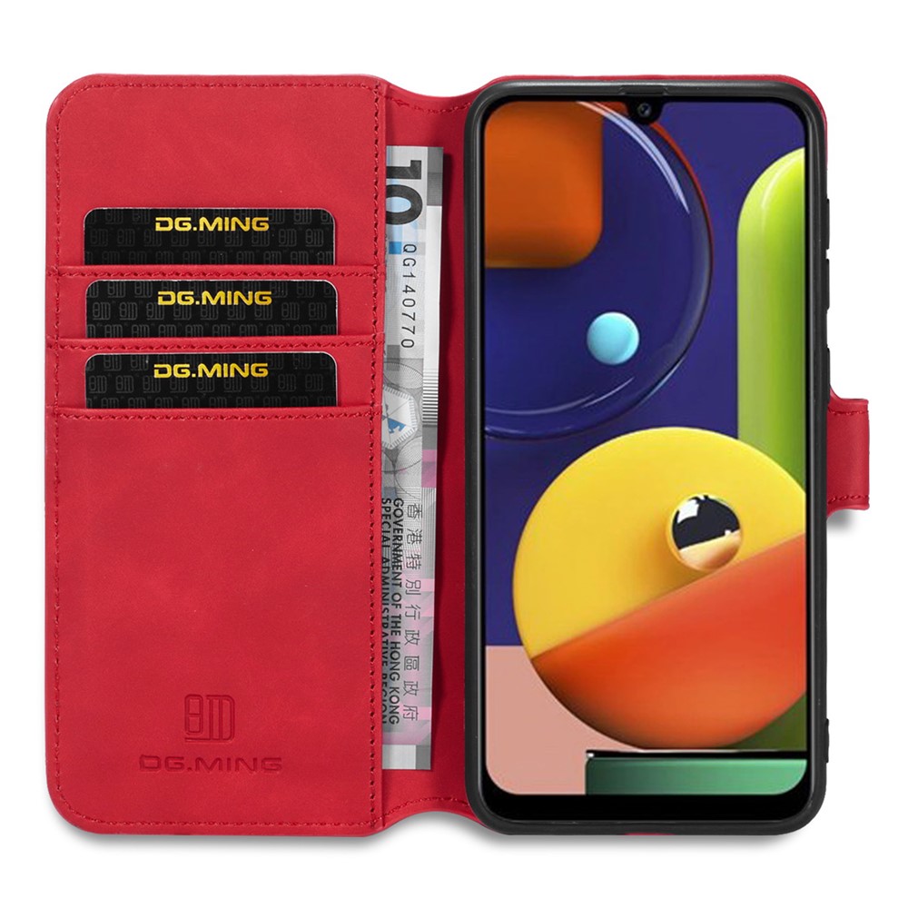 DG.MING Retro Style Wallet Leather Stand Case for Samsung Galaxy A50/A50s/A30s - Red-2