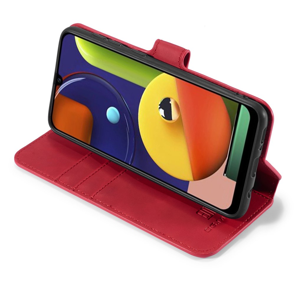 DG.MING Retro Style Wallet Leather Stand Case for Samsung Galaxy A50/A50s/A30s - Red-3