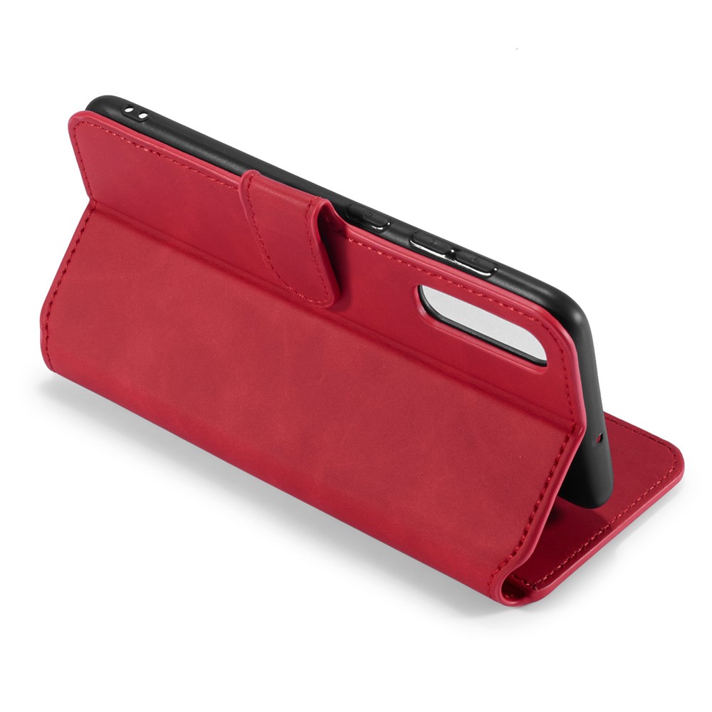 DG.MING Retro Style Wallet Leather Stand Case for Samsung Galaxy A50/A50s/A30s - Red-4
