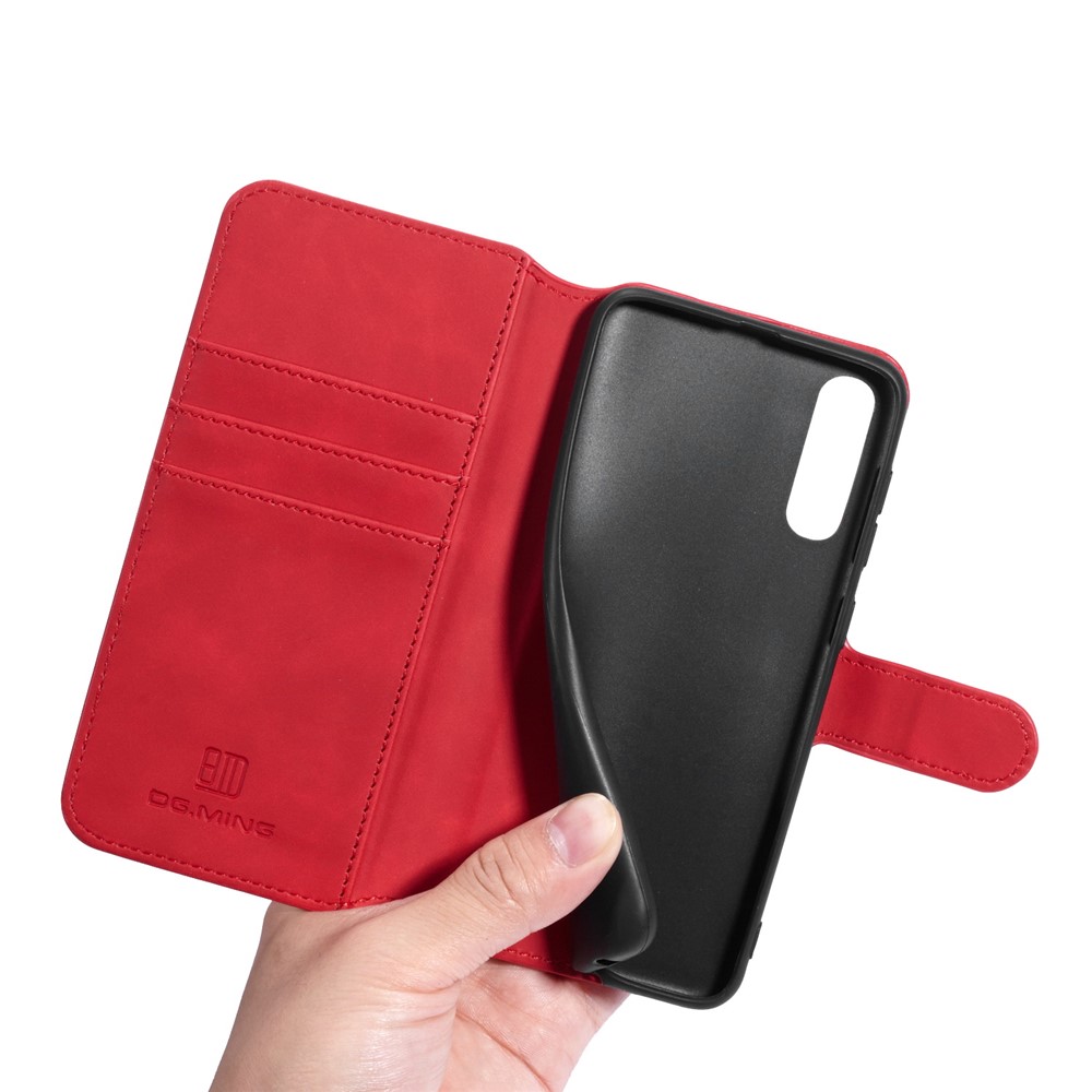 DG.MING Retro Style Wallet Leather Stand Case for Samsung Galaxy A50/A50s/A30s - Red-5