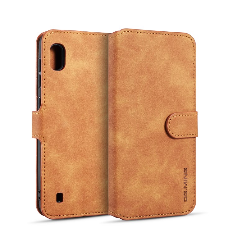 Dg. Ming Retro Style Wallet Leather Stand Case Para Samsung Galaxy A10 - Castanho