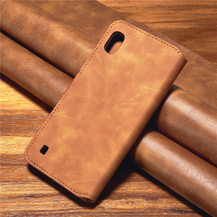 Dg. Case de Cuero de Billetera de Estilo Retro Ming Para Samsung Galaxy A10 - Marrón