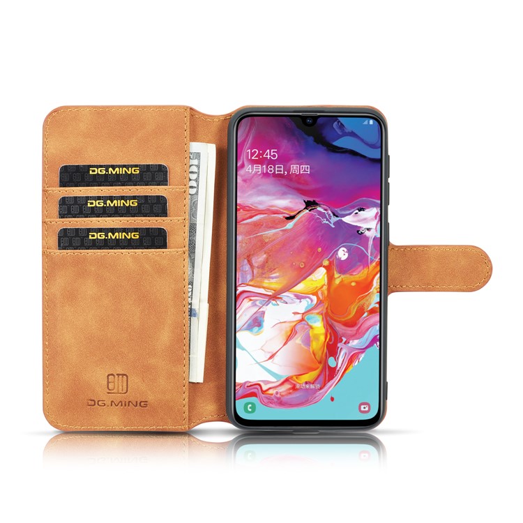 Dg. Case de Cuero de Billetera de Estilo Retro Ming Para Samsung Galaxy A10 - Marrón