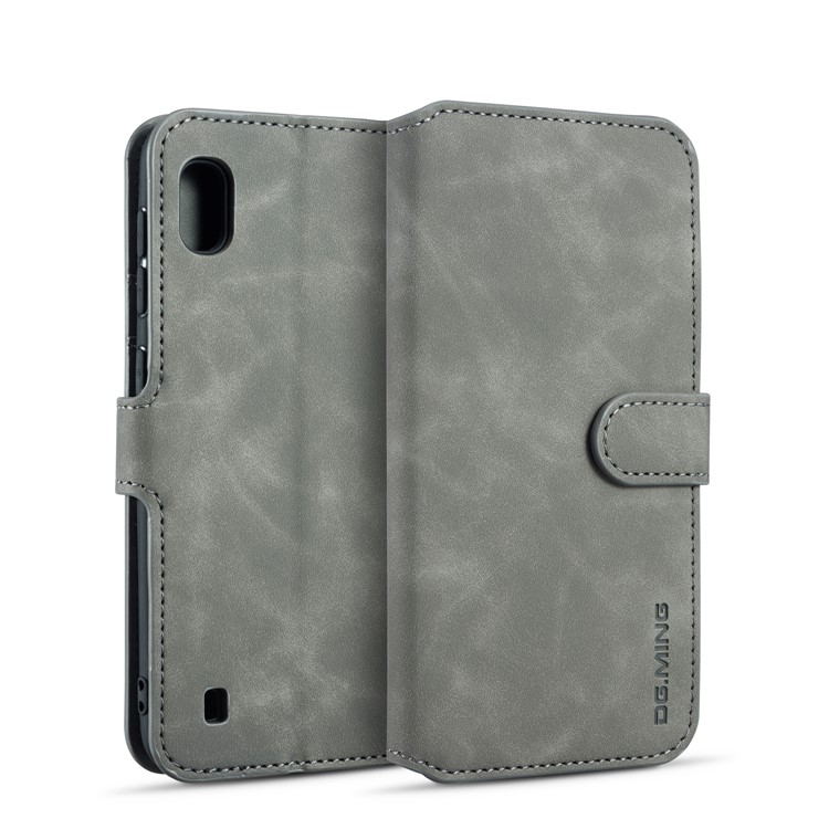 DG.MING Retro Style Wallet Leather Stand Case for Samsung Galaxy A10 - Grey-1