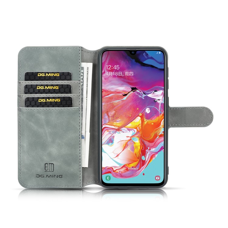 DG.MING Retro Style Wallet Leather Stand Case for Samsung Galaxy A10 - Grey-4