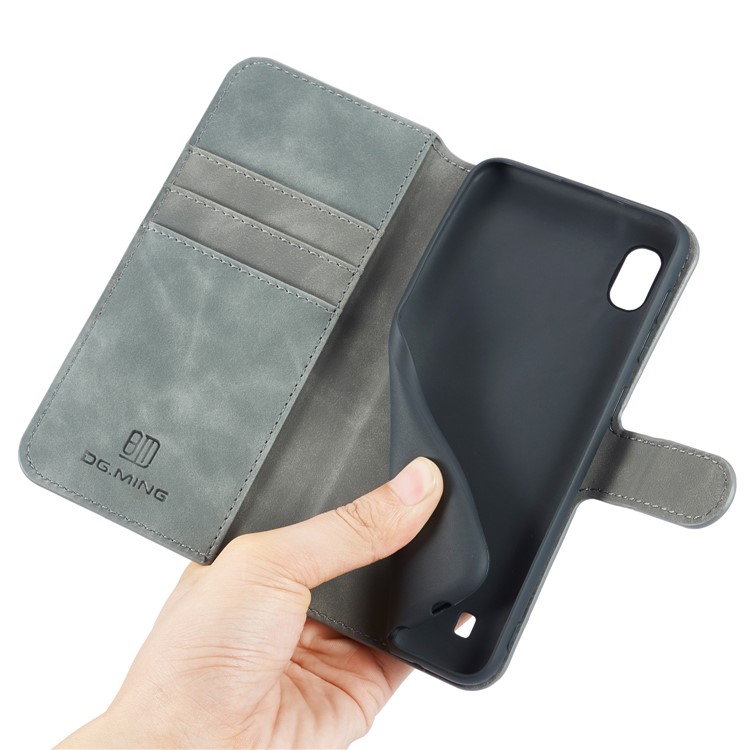 DG.MING Retro Style Wallet Leather Stand Case for Samsung Galaxy A10 - Grey-5