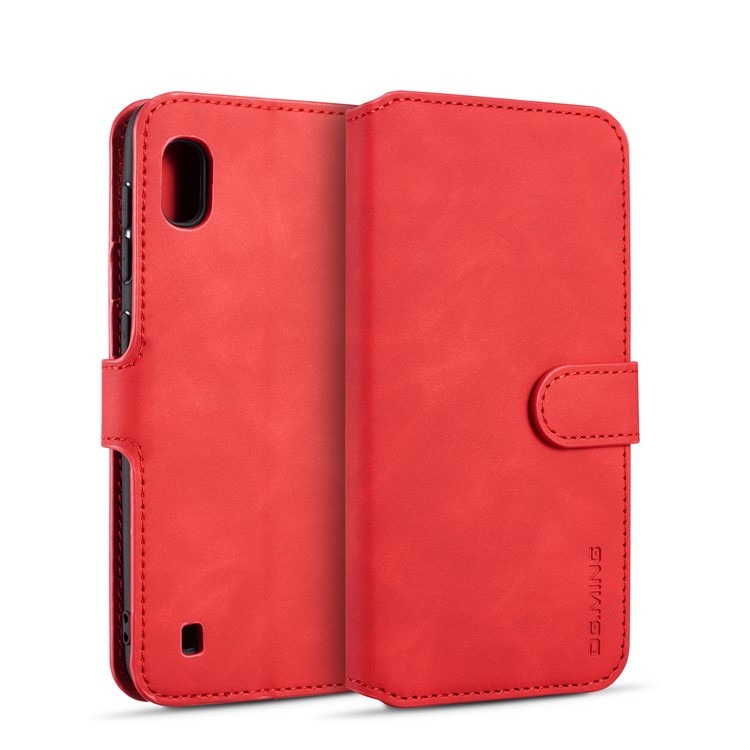 DG.MING Retro Style Wallet Leather Stand Case for Samsung Galaxy A10 - Red-1