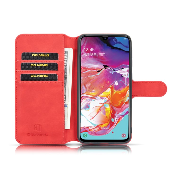 DG.MING Retro Style Wallet Leather Stand Case for Samsung Galaxy A10 - Red-4