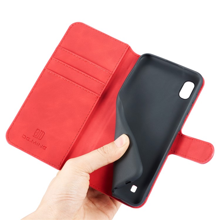 DG.MING Retro Style Wallet Leather Stand Case for Samsung Galaxy A10 - Red-5