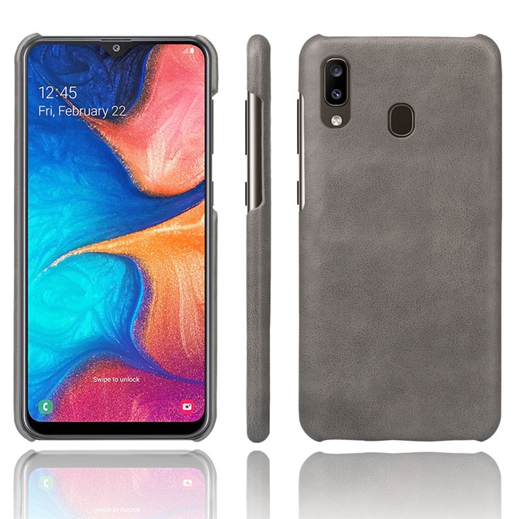 KSQ Crazy Horse PU Leather Coated Hard PC Case for Samsung Galaxy A20/A30 - Grey-1