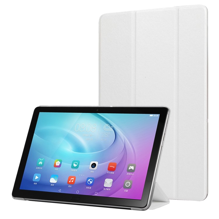 Dreifachgefaltete Ledertasche Mit Seidenstruktur Für Das Samsung Galaxy Tab S5e SM-T720 - Weiß-1