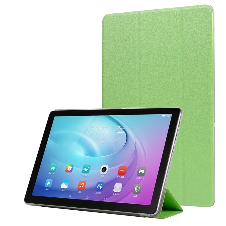 Silk Texture Tri-fold Stand Leather Case for Samsung Galaxy Tab S5e SM-T720 - Green-1