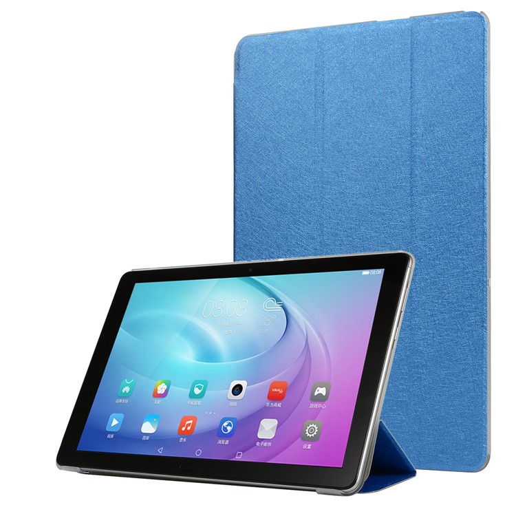 Silk Texture Tri-fold Stand Leather Case for Samsung Galaxy Tab S5e SM-T720 - Dark Blue-1
