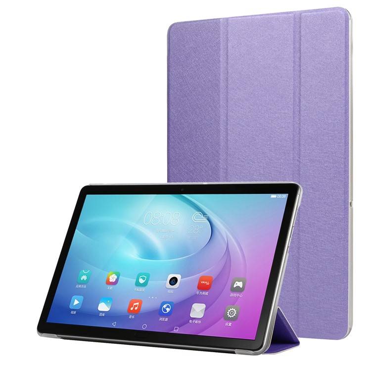 Silk Texture Tri-fold Stand Leather Case for Samsung Galaxy Tab S5e SM-T720 - Purple-1