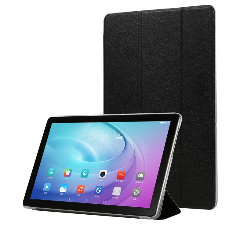 Silk Texture Tri-fold Stand Leather Case for Samsung Galaxy Tab A 10.1 (2019) SM-T515 - Black-1