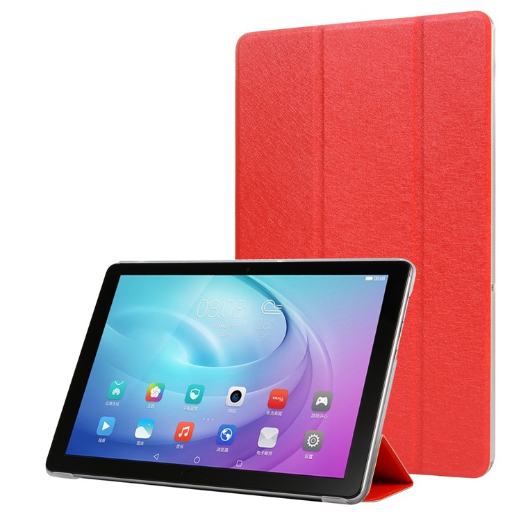 Funda De Cuero Con Soporte Tríptico Con Textura De Seda Para Samsung Galaxy Tab A 10.1 (2019) SM-T515 - Rojo-1