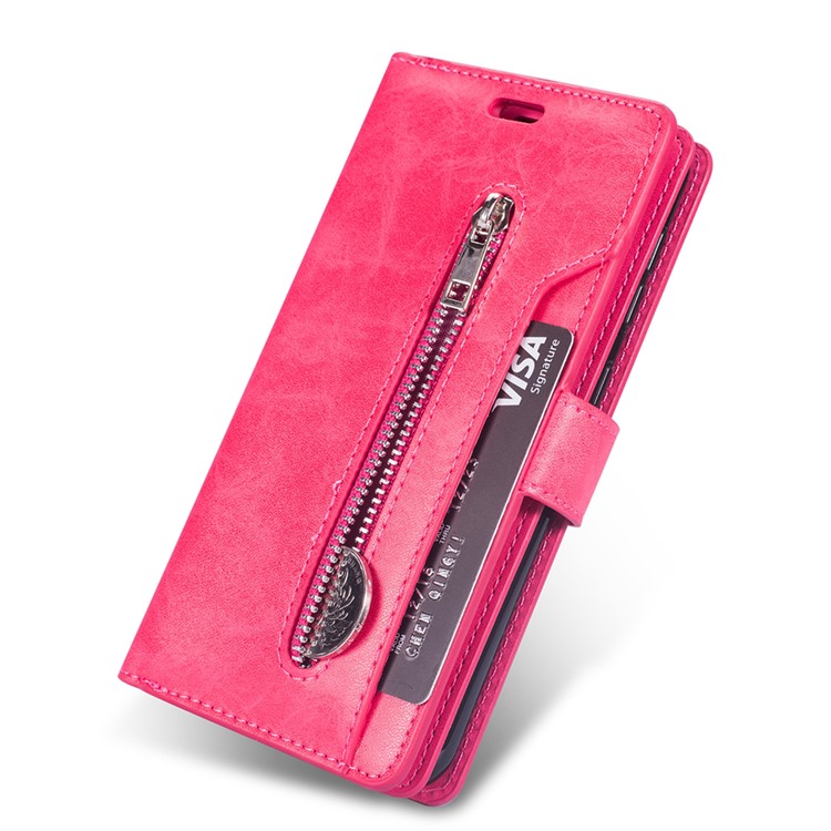 Multi-slot Wallet Zippered Leather Stand Case for Samsung Galaxy A30 - Rose-4