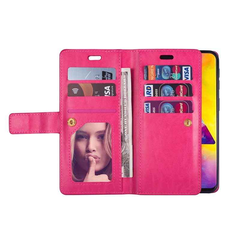 Multi-slot Wallet Zippered Leather Stand Case for Samsung Galaxy A30 - Rose-7