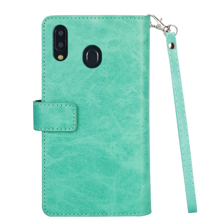 Multi-slot Wallet Zippered Leather Stand Case for Samsung Galaxy M20 - Green-3
