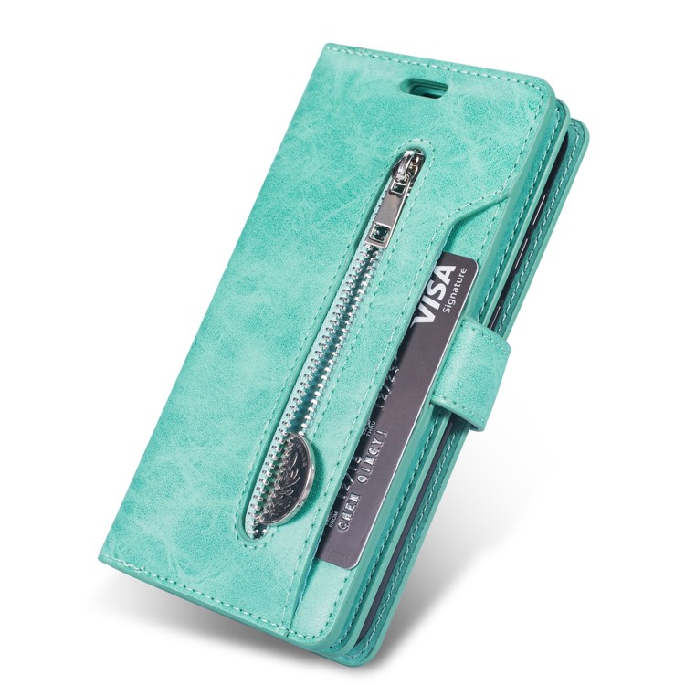 Multi-slot Wallet Zippered Leather Stand Case for Samsung Galaxy M20 - Green-4