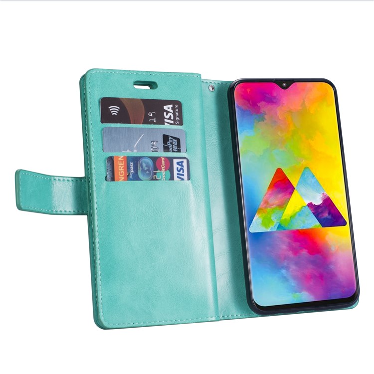 Multi-slot Wallet Zippered Leather Stand Case for Samsung Galaxy M20 - Green-5