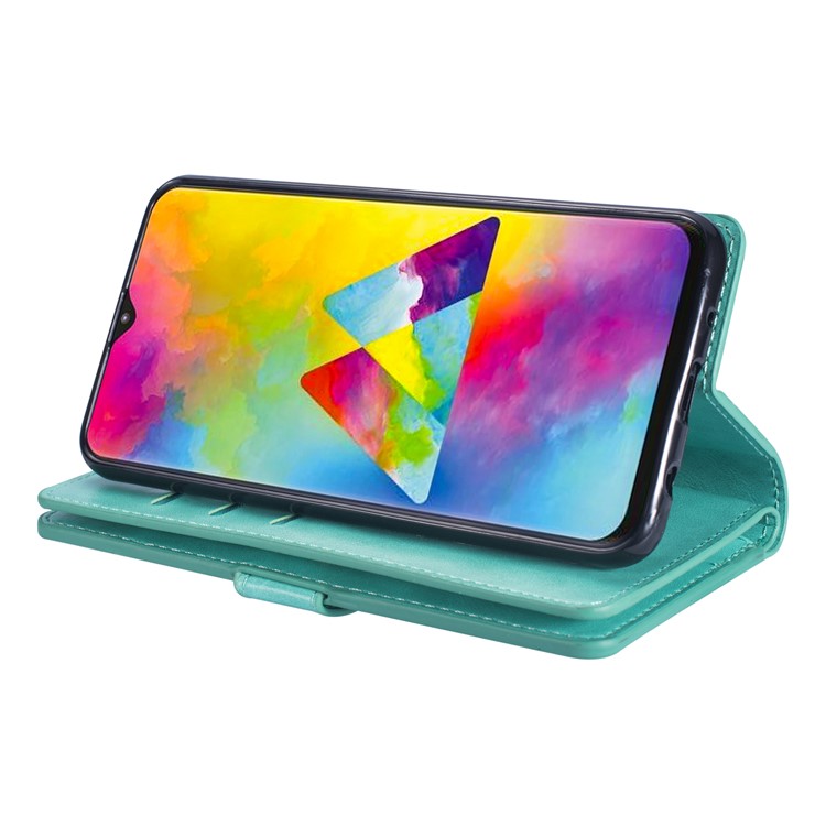 Multi-slot Wallet Zippered Leather Stand Case for Samsung Galaxy M20 - Green-6