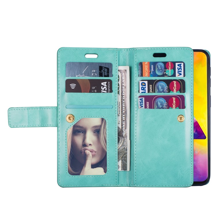Multi-slot Wallet Zippered Leather Stand Case for Samsung Galaxy M20 - Green-7
