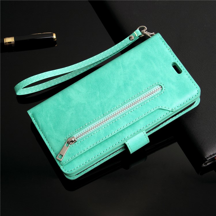 Multi-slot Wallet Zippered Leather Stand Case for Samsung Galaxy M20 - Green-8