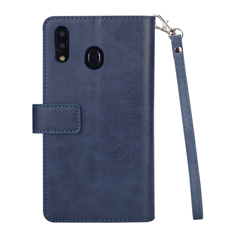 Multi-slot Wallet Zippered Leather Stand Case for Samsung Galaxy M20 - Dark Blue-3