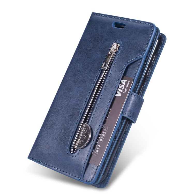 Multi-slot Wallet Zippered Leather Stand Case for Samsung Galaxy M20 - Dark Blue-4