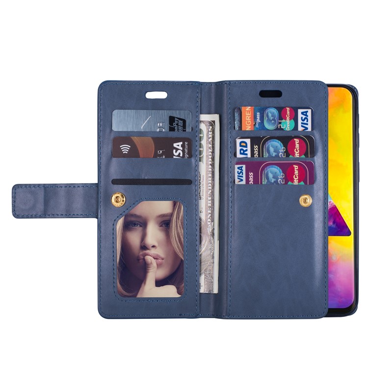 Multi-slot Wallet Zippered Leather Stand Case for Samsung Galaxy M20 - Dark Blue-7