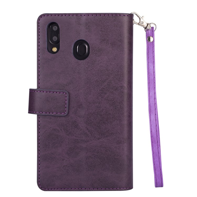 Multi-slot Wallet Zippered Leather Stand Case for Samsung Galaxy M20 - Purple-3