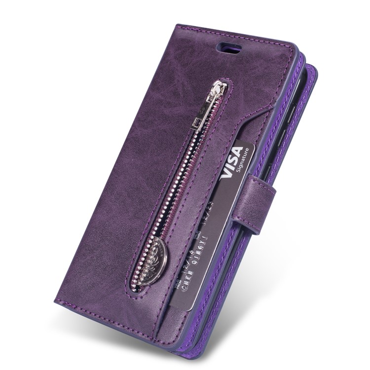 Multi-slot Wallet Zippered Leather Stand Case for Samsung Galaxy M20 - Purple-4