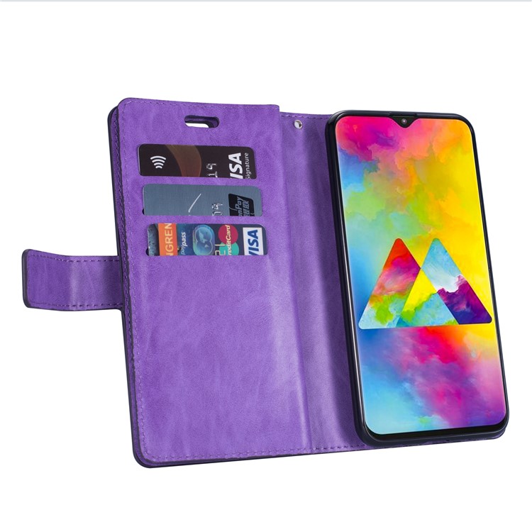 Multi-slot Wallet Zippered Leather Stand Case for Samsung Galaxy M20 - Purple-5
