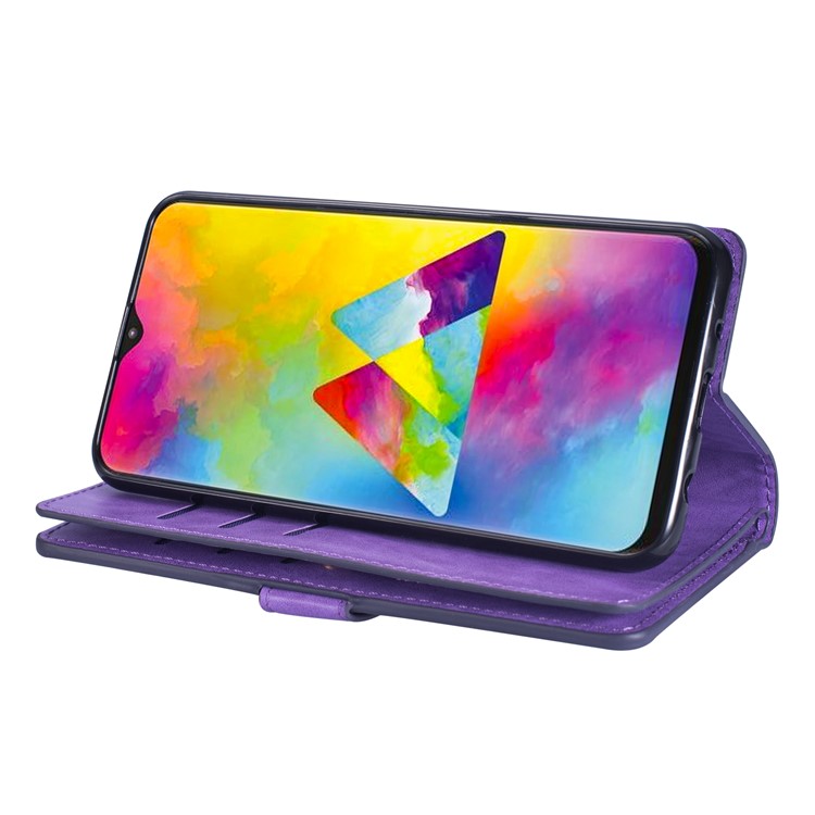 Multi-slot Wallet Zippered Leather Stand Case for Samsung Galaxy M20 - Purple-6