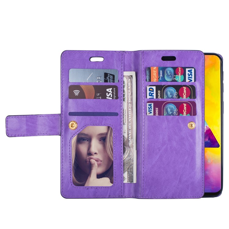 Multi-slot Wallet Zippered Leather Stand Case for Samsung Galaxy M20 - Purple-7