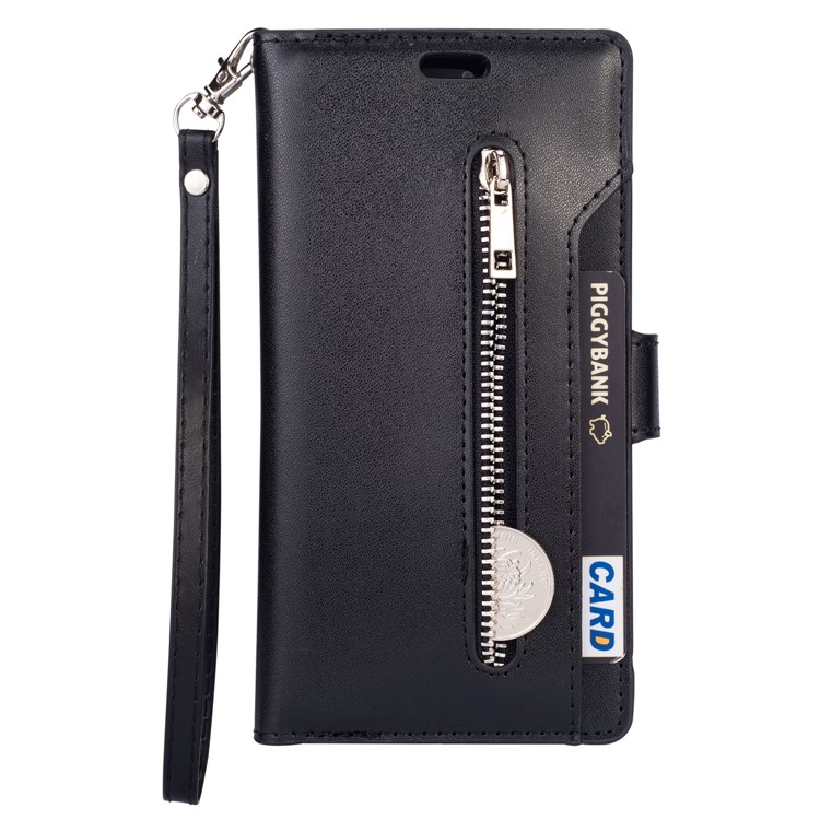 Multi-slot Wallet Zippered Leather Stand Case for Samsung Galaxy A70 - Black-2