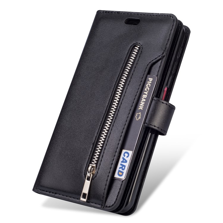 Estuche De Cuero Con Cremallera Multi-ranura Con Cremallera Para Samsung Galaxy A70 - Negro