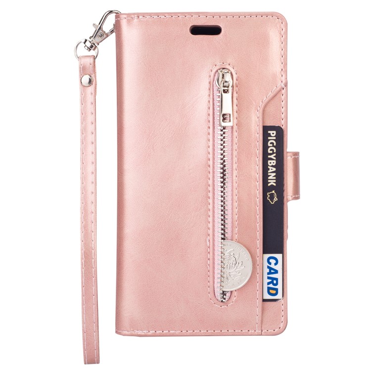 Multi-slot Wallet Zippered Leather Stand Case for Samsung Galaxy A70 - Pink-2